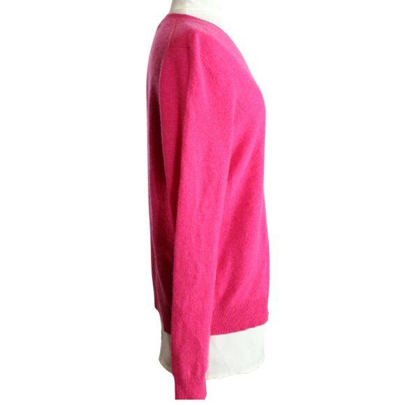 Lord & Taylor SZ M 100% Cashmere Hot Pink V-Neck Women's Sweater - Picture 5 of 6